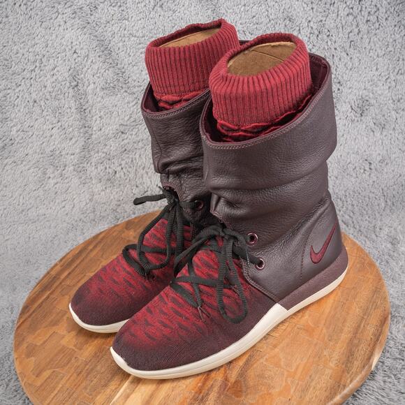 Women's Nike Roshe Two HI Flyknit Sneakerboot, 861708 600 Sz 9 Deep burgundy - Picture 3 of 9